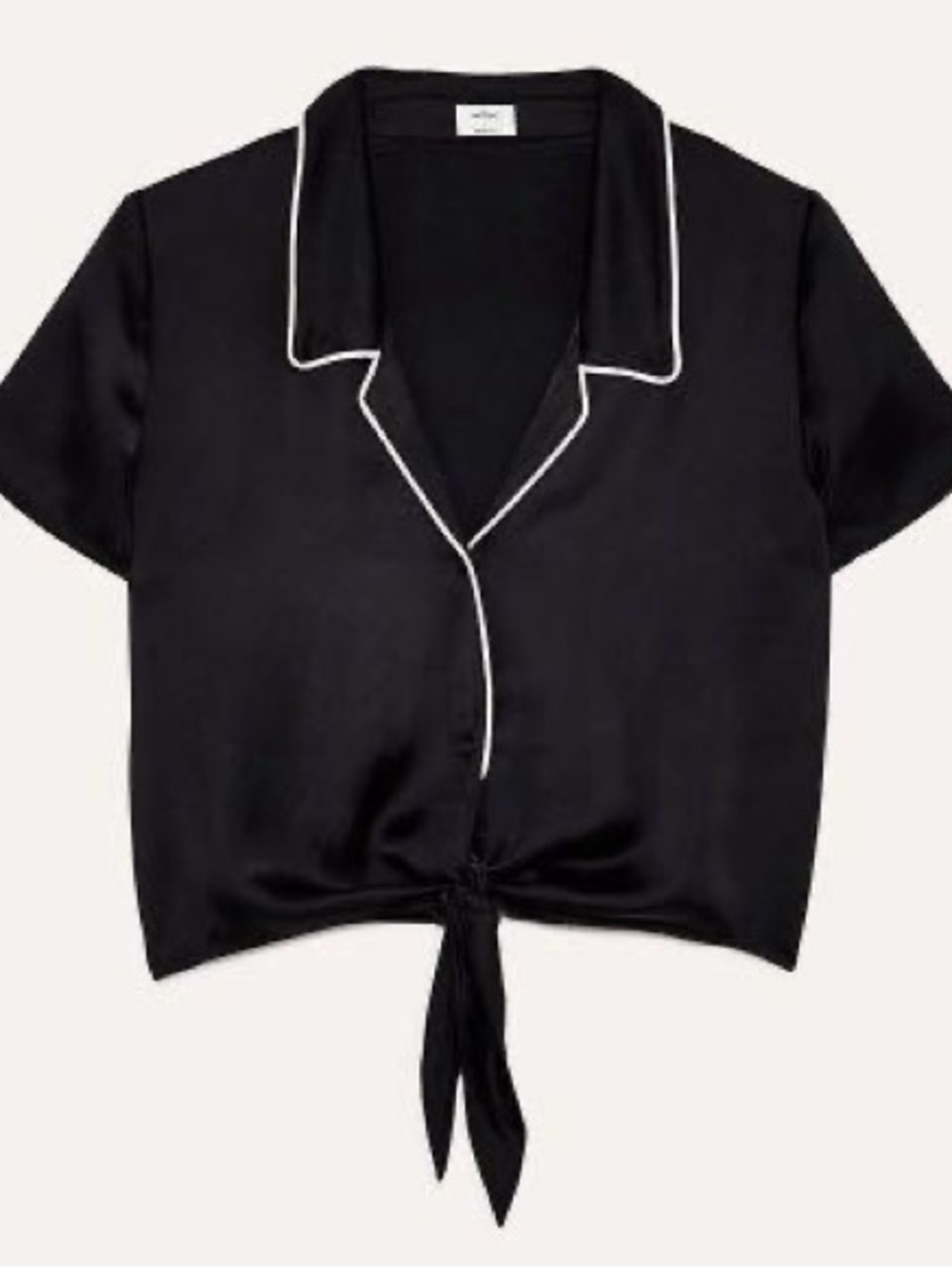 WILFRED FREE, Black and Contrast White Piping Crop Blouse, Size XS